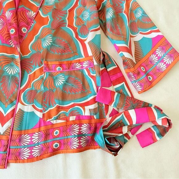 Zara Womens Jacket Belted Pockets Floral Colorful Longsleeve  Kimono Medium M - Picture 2 of 4